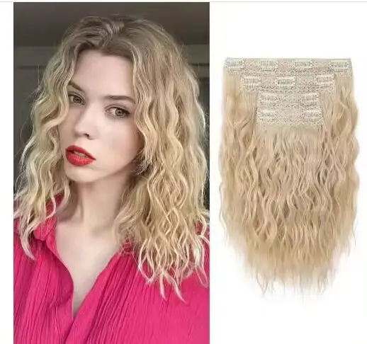 Synthetic Water Wave Hair Extensions, 4-Piece 12-in Clip-In Hairpieces with BB Clips for Volume Boost