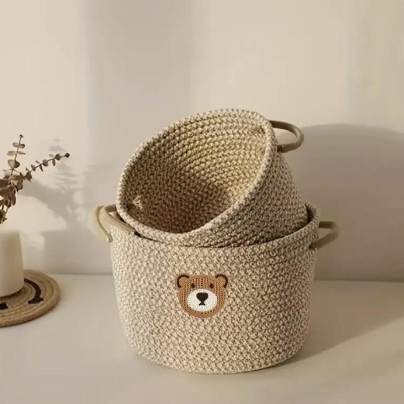 1pcs Bedside Storage Bucket, Snack Organizer Box, Simple Makeup Basket, Eco-Friendly Handmade Woven Storage Tray, Furniture Junk Bin, Bedroom Storage, Fabric Basket