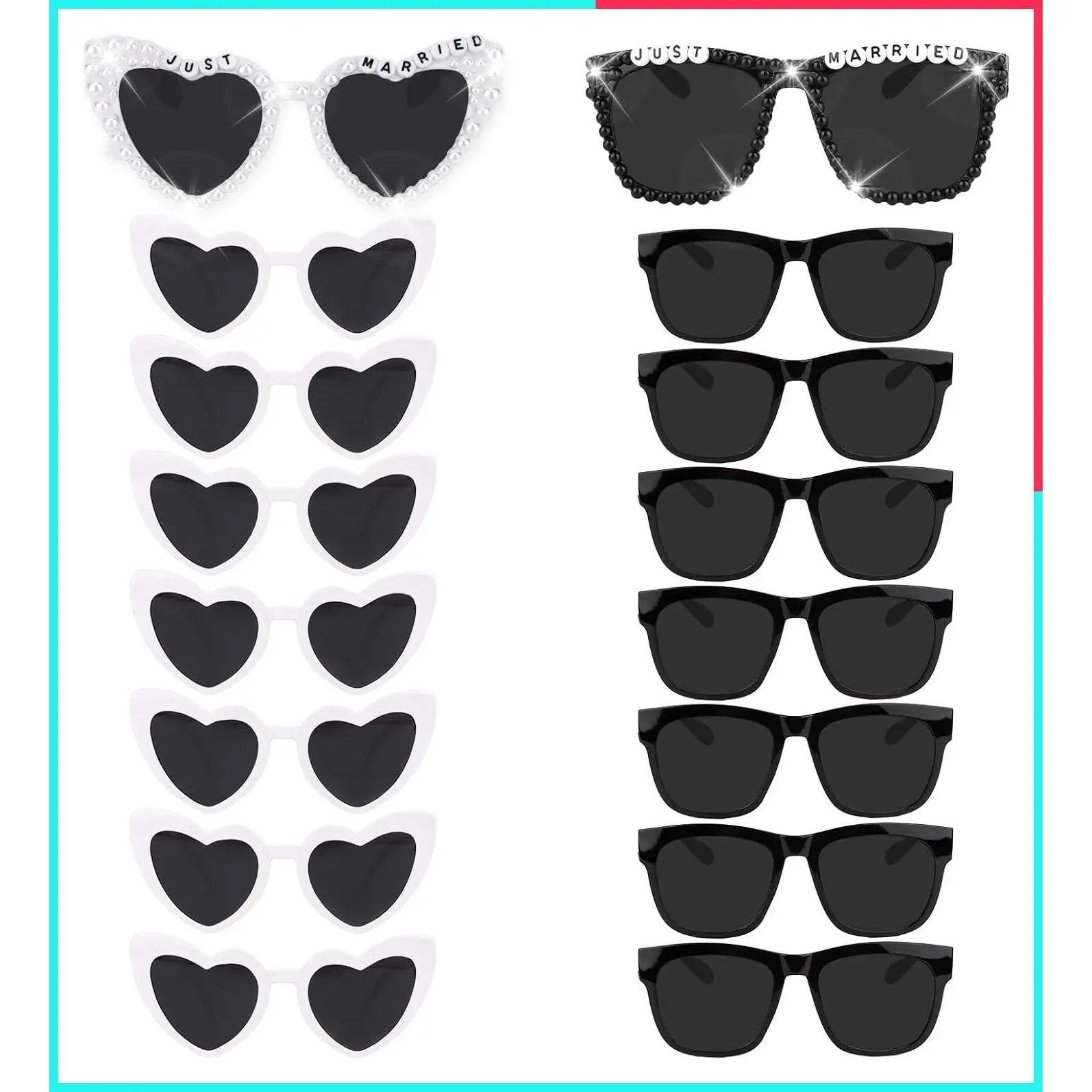 Just Married Sunglasses Bulk - 16 Pairs Bride & Groom Shades, Perfect Wedding Day Accessories and Bachelorette Party Favors