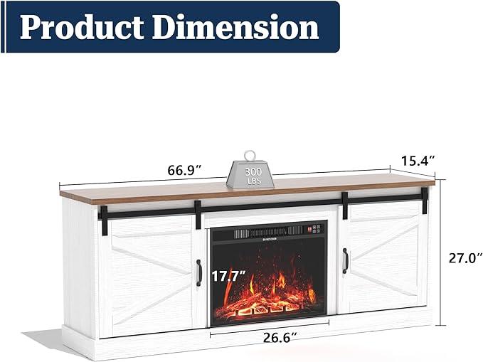 [2 Packages Delivery] Kullavik Farmhouse TV Stand up to 85“ Television, Sliding Barn Door Entertainment Center, TV Cabinet Storage Shelves, Media Furniture for Living Room White