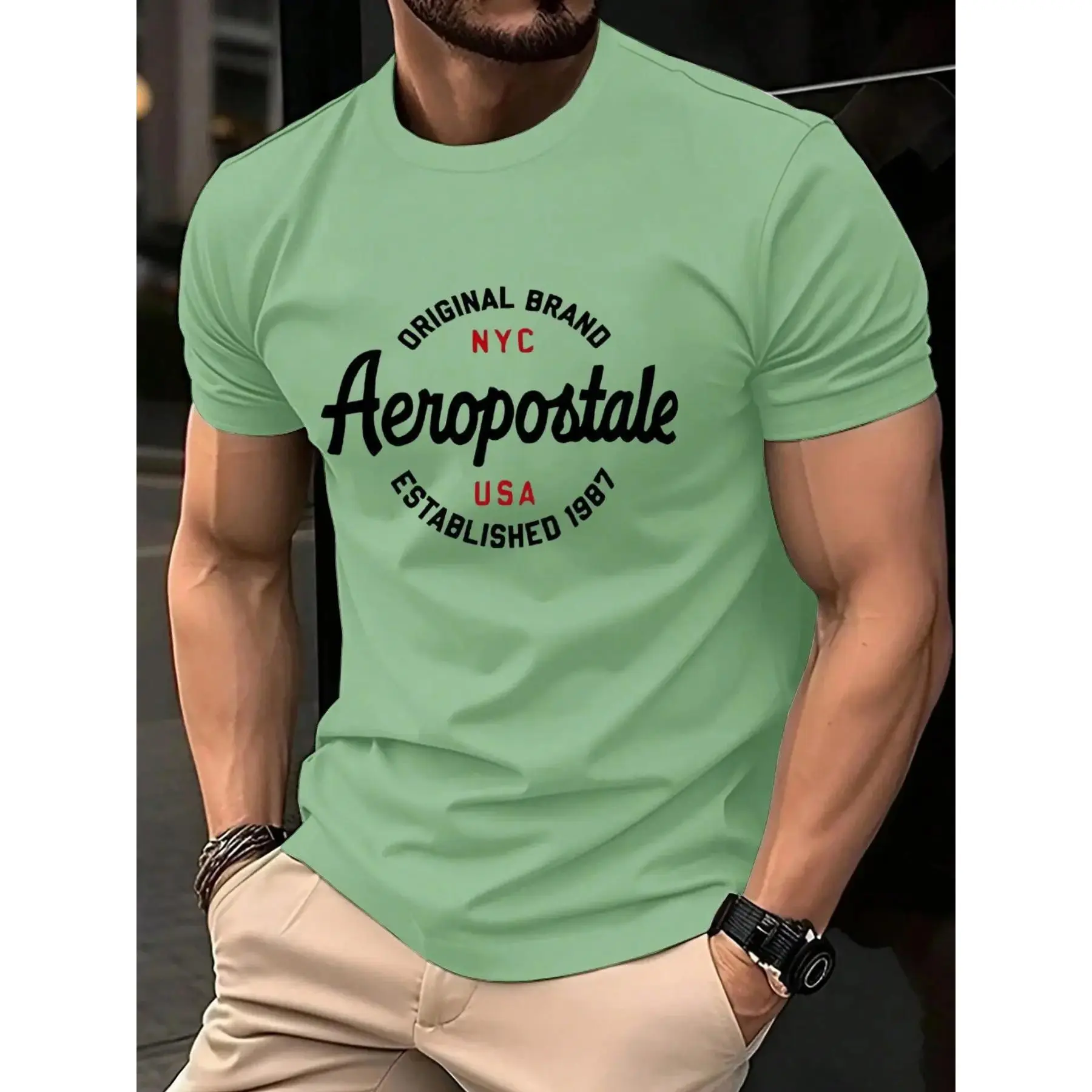 Aeropostale Nyc Classic Graphic Tee, Fitted Long Sleeve Top, Round neck, Casual Streetwear Fashion for Men & Women, Comfortable Daily Wear, Menswear
