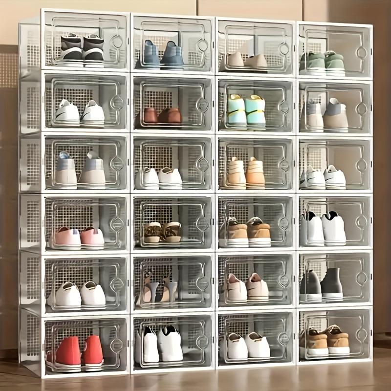 6/12/18/24-piece set, sturdy and transparent shoe box with lid, stackable plastic shoe rack. Waterproof design, space-saving, suitable for all types of shoes, ideal for entrance hall, shoe rack, and shoe cabinet storage, Closet Organizer, Clear Shoe Boxes