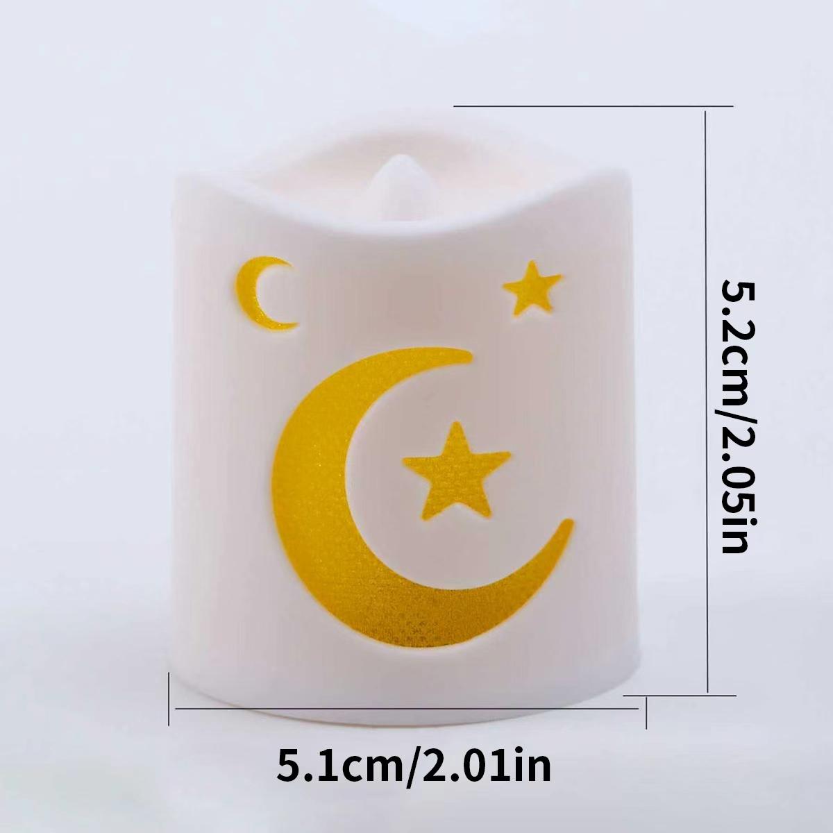 4 Counts Ramadan LED Electronic Candles, Star and Moon Pattern Decorative Lights, Perfect for Ramadan Festival Atmosphere, Decoration Party Light, Home Decor Light