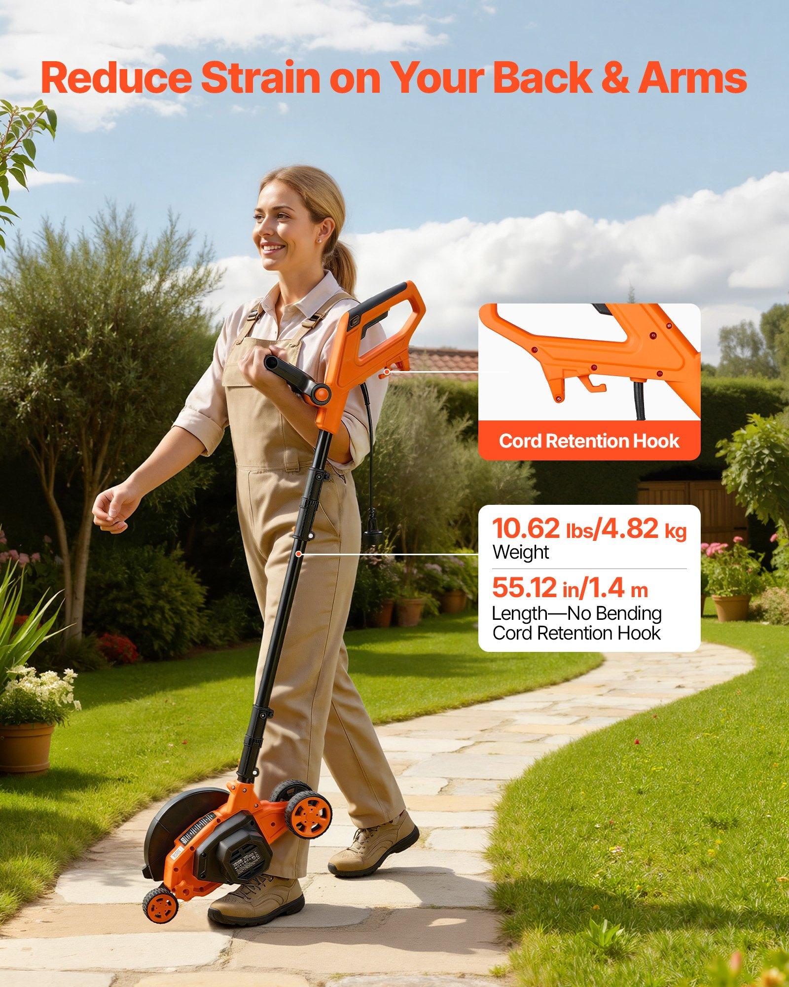 【Summerfinds】VEVOR Electric Lawn Edger, 8-in High-Carbon Steel Blade, 12 A, 4000 RPM, 3-Position Depth Adjustment, 55.12 in Pivoting Handle, Dual Wheels, 10.62 lbs, for Grass Surfaces & Curb Appeal Enhancement