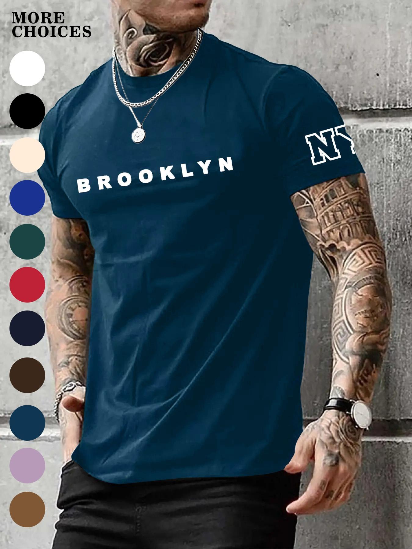 Men's Regular Fit Letter Print Round Neck Sleep Tee, Casual Soft Comfortable Short Sleeve Crew Neck Fitted T-shirt for All Seasons, Sleepwear & Loungewear for Men