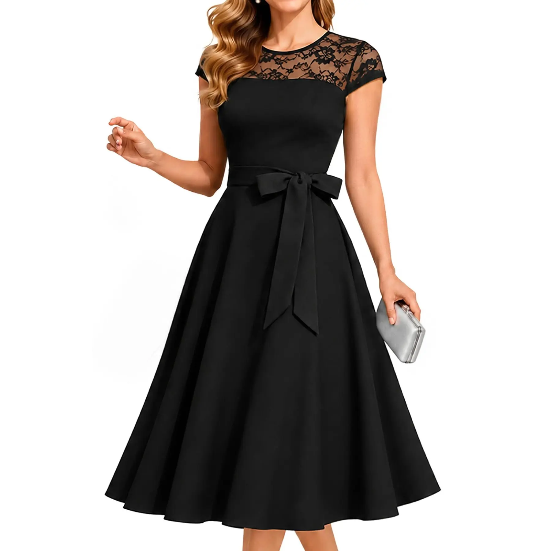 Wedding Guest Dresses Women - Cocktail Party Semi Formal Church Vintage A-Line Midi Dress