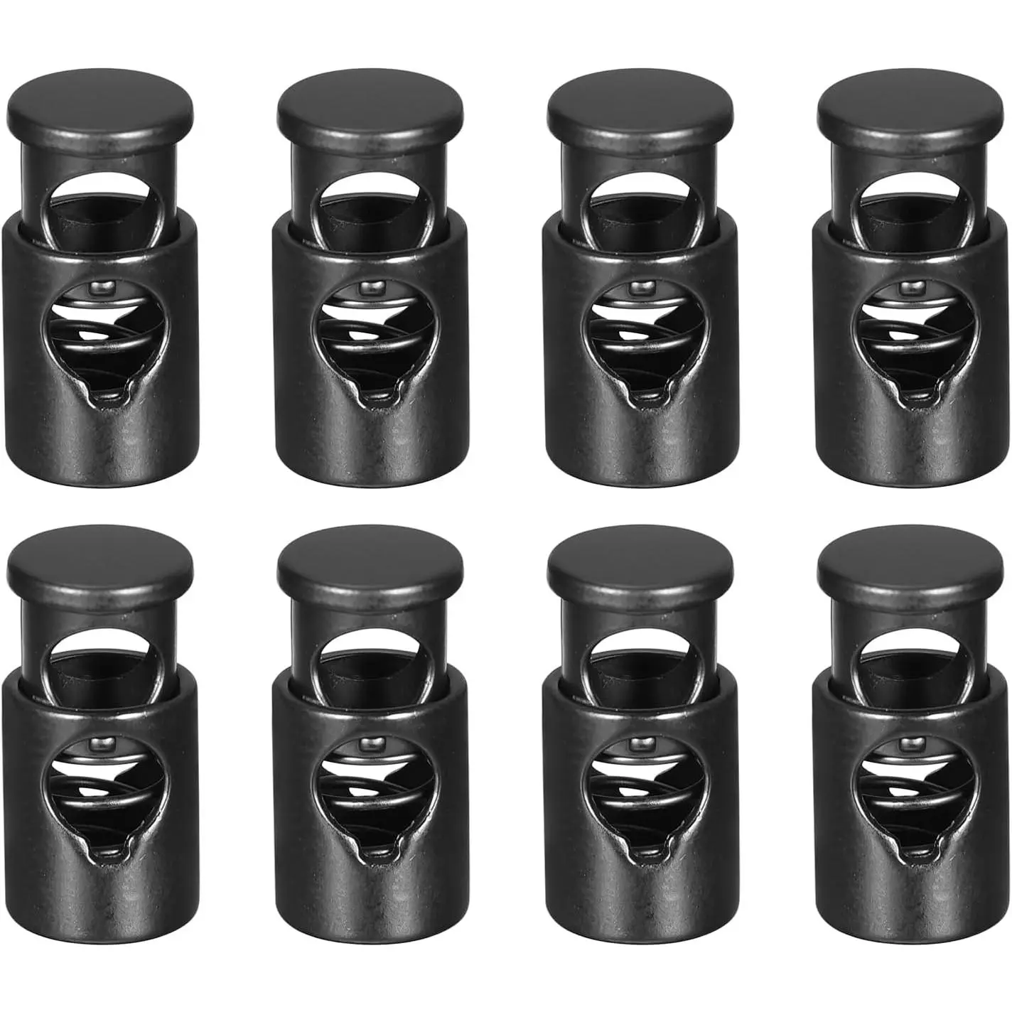 8-Count Metal Toggle Slider Cord Locks, 6.5mm Single Hole Spring Stop End Fasteners for Backpacks, Clothing Drawstrings, White