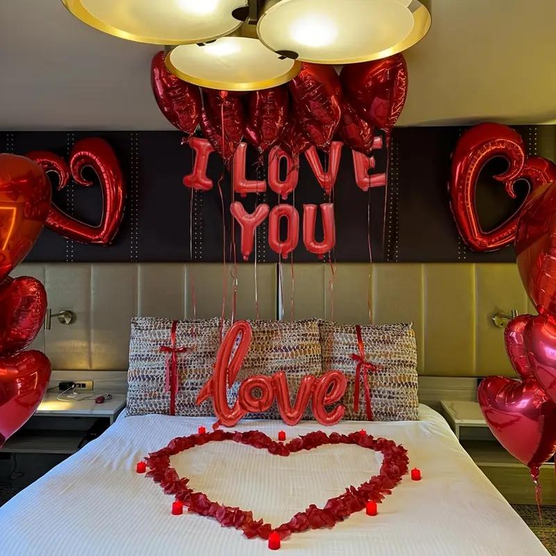 Valentine's Day Decoration Set, Heart-Shaped Balloons and I Love You Sign, Romantic Decorations for Weddings, Anniversaries and Proposals, Perfect Gift for Couples