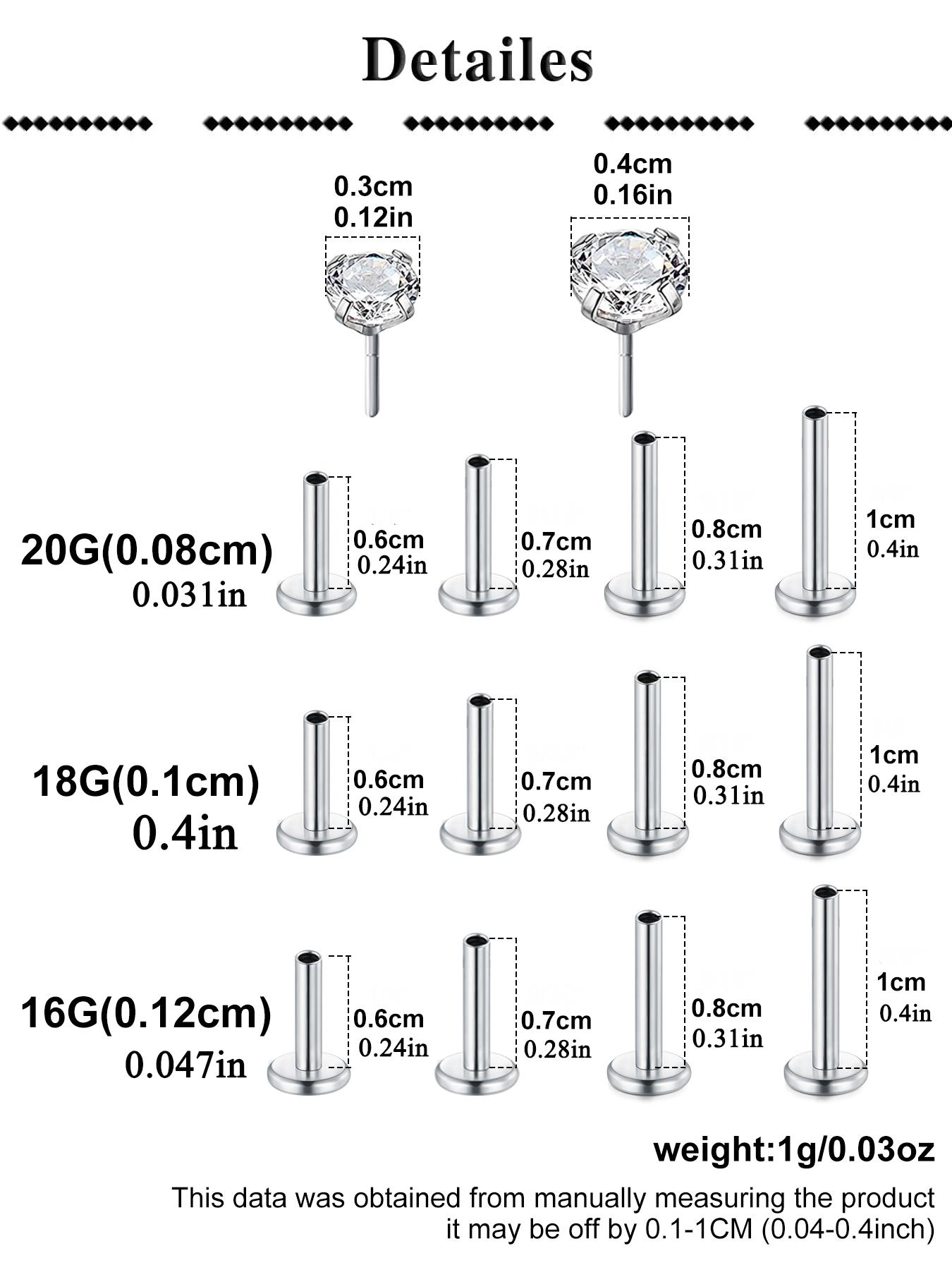 Titanium Earrings Flat Back Implant Grade Titanium Nose Stud Threadless Flat Back Earring Stud 20g 18g 16g Hypoallergenic Silver Cartilage Earrings for Women Surgical Steel Forward Helix Conch Tragus Piercing Jewelry Lip Labret Jewelry Push in