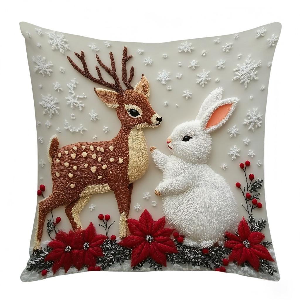 Christmas Decorative Pillowcase, Santa and Reindeer Print, Flat Design, No Embroidery, for Sofa, Bed, Home Décor, Christmas Gift