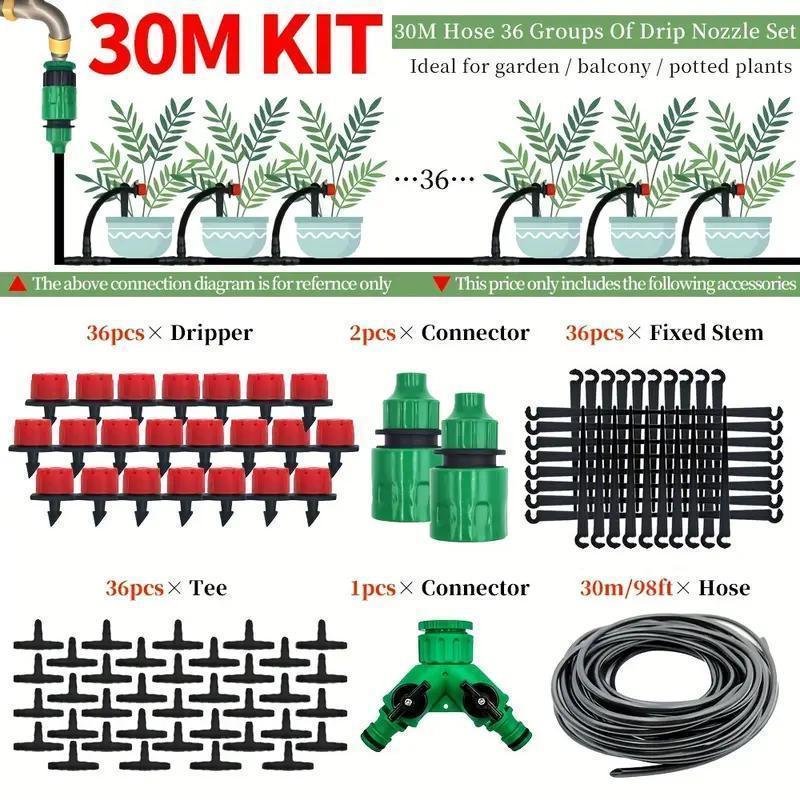 Automatic Drip Irrigation Kit, Micro Drip Irrigation System, Adjustable Drippers, Universal Thread Connectors, No Power Required