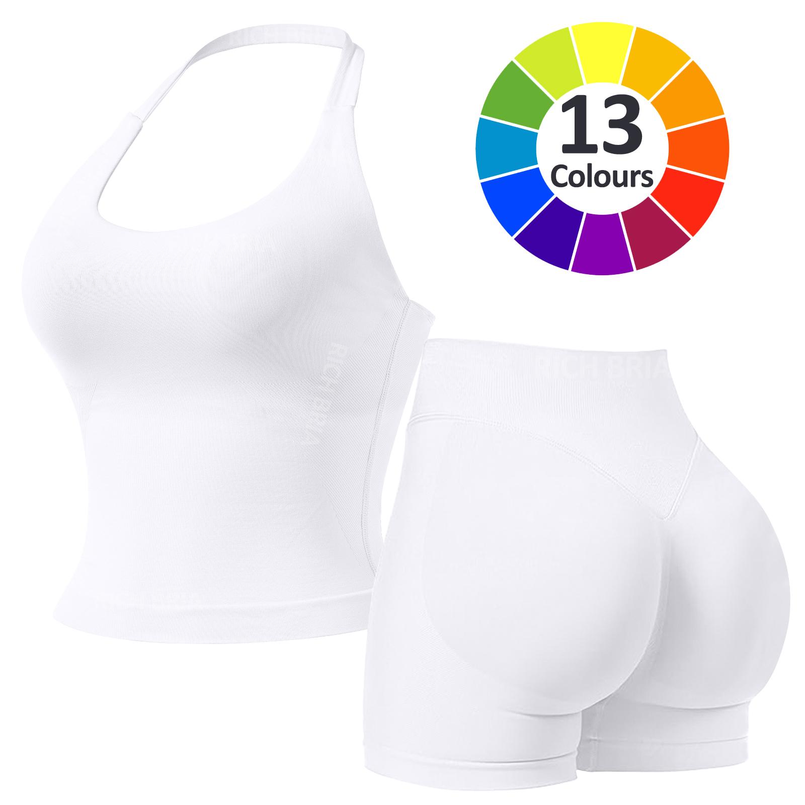 RICH BRIA Women's Solid Color Halter Top & High Waist Shorts Sports Set, Sporty Breathable Quick Drying Outfits for Yoga Gym Fitness Running, Ladies Sportswear for Summer, Workout Clothes, Workout Gym Clothing, Athletic Sports Clothing, Athleisure Wear