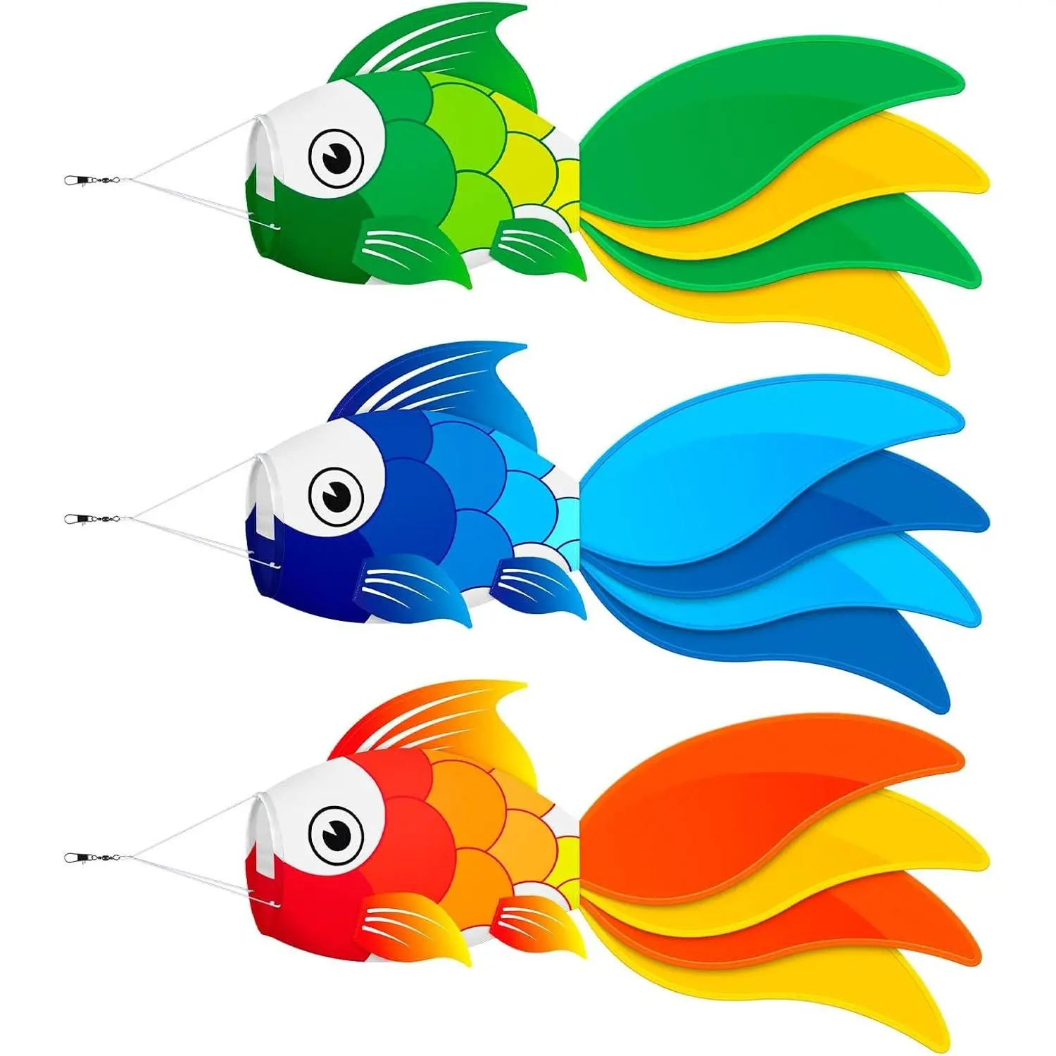 40 Inch Fish Windsock,Heavy Duty Wind Socks for Outside, Ideal for Beach Fishing Boats, Halloween, and Christmas Decorations - 3 Piece Set, Perfect Easter & Valentine's Windsock