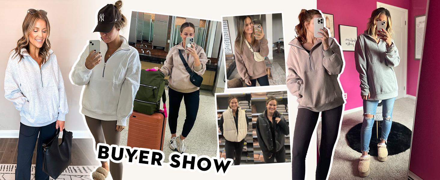 Goranbon Women's Half Zip Sweatshirts Fleece Stand Collar Long Sleeve Thumb Hole Oversized Pullovers with Pockets