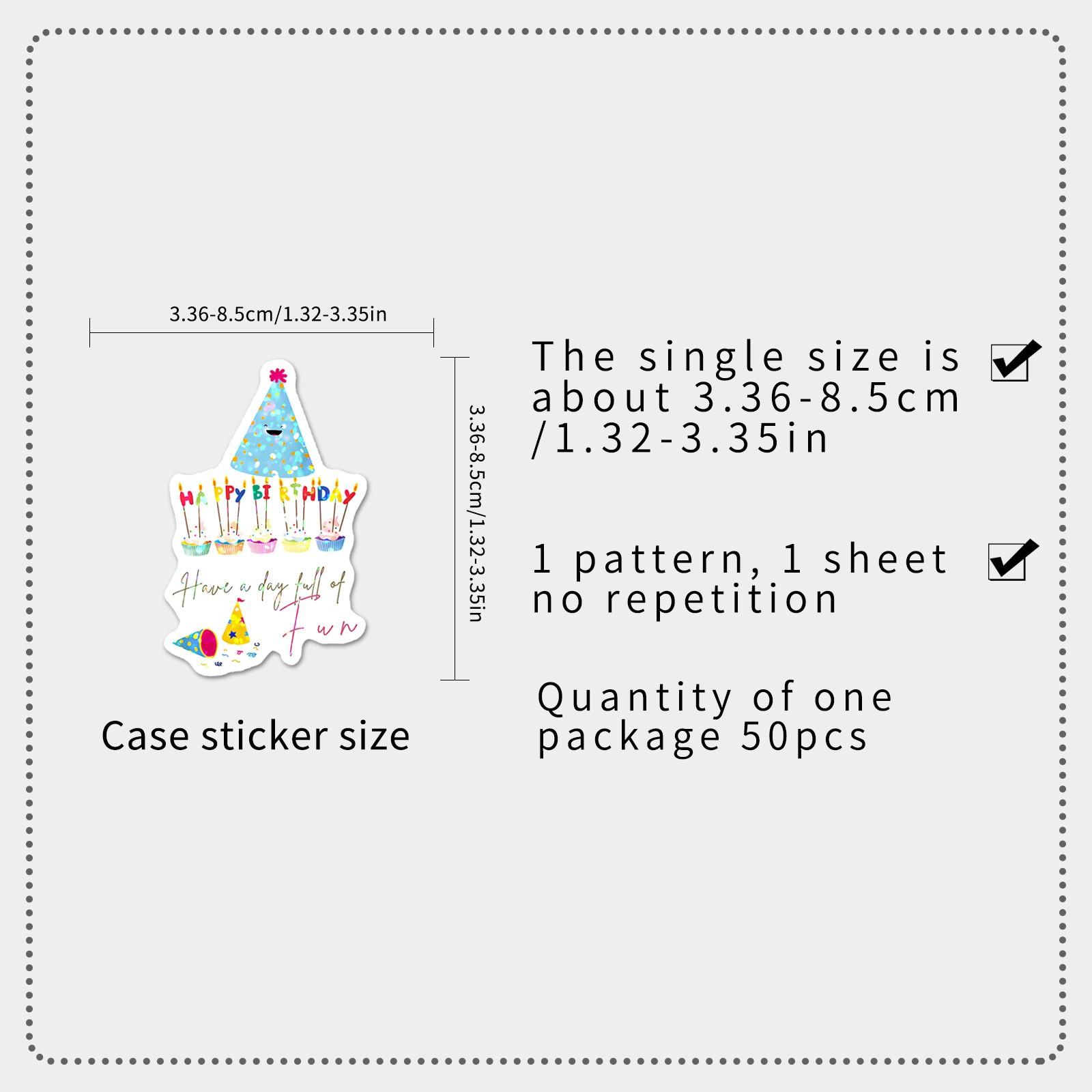 50pcs Happy Birthday Stickers, Colorful Party Waterproof Vinyl Decals, Cute Birthday Cake Balloon Stickers, Birthday Gift Pack for Teens Adults