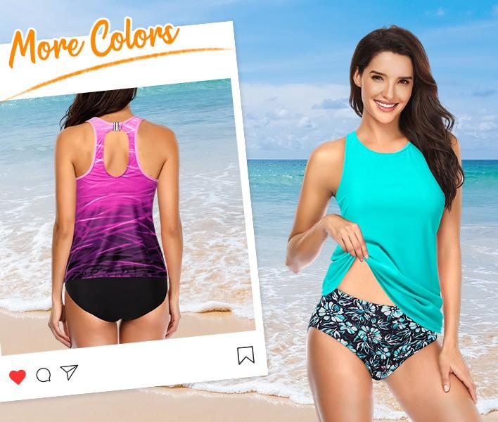 Holipick Two Piece Tankini Swimsuits for Women Tummy Control Bathing Suits High Neck Tankini Tops with Bikini Bottom