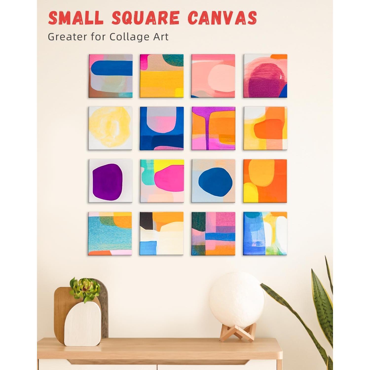 72-Count 4x4in Synthetic Primed Acid-Free Mini Canvas Boards, Square Art Panels for Oil, Watercolor & Collage DIY Painting Projects (Toys & Hobbies Supplies)