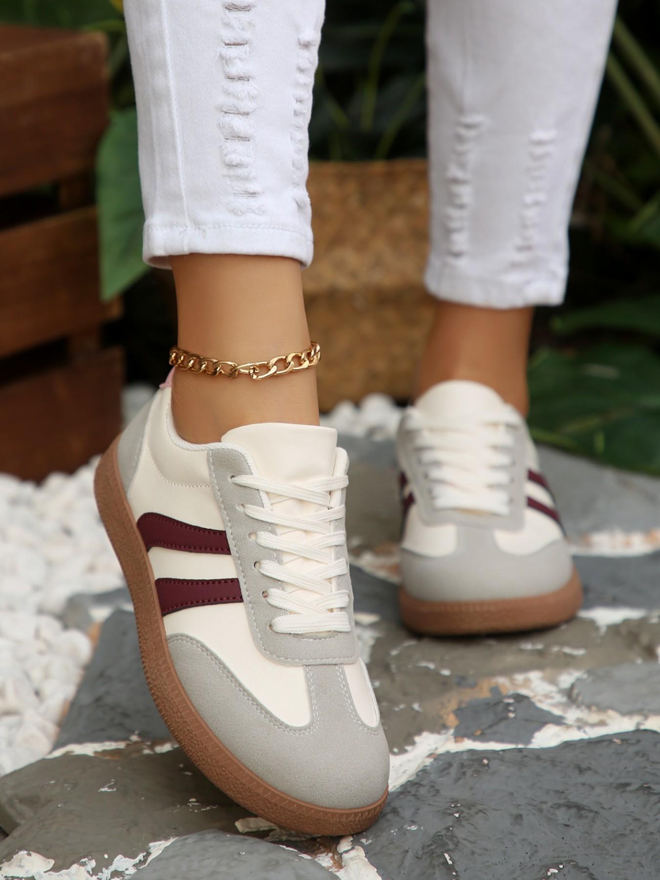 Women's Retro Colorblock Trainers, Classic Patchwork Casual Sneakers, Soft Sole Versatile Sports Shoes, All Seasons Low Top