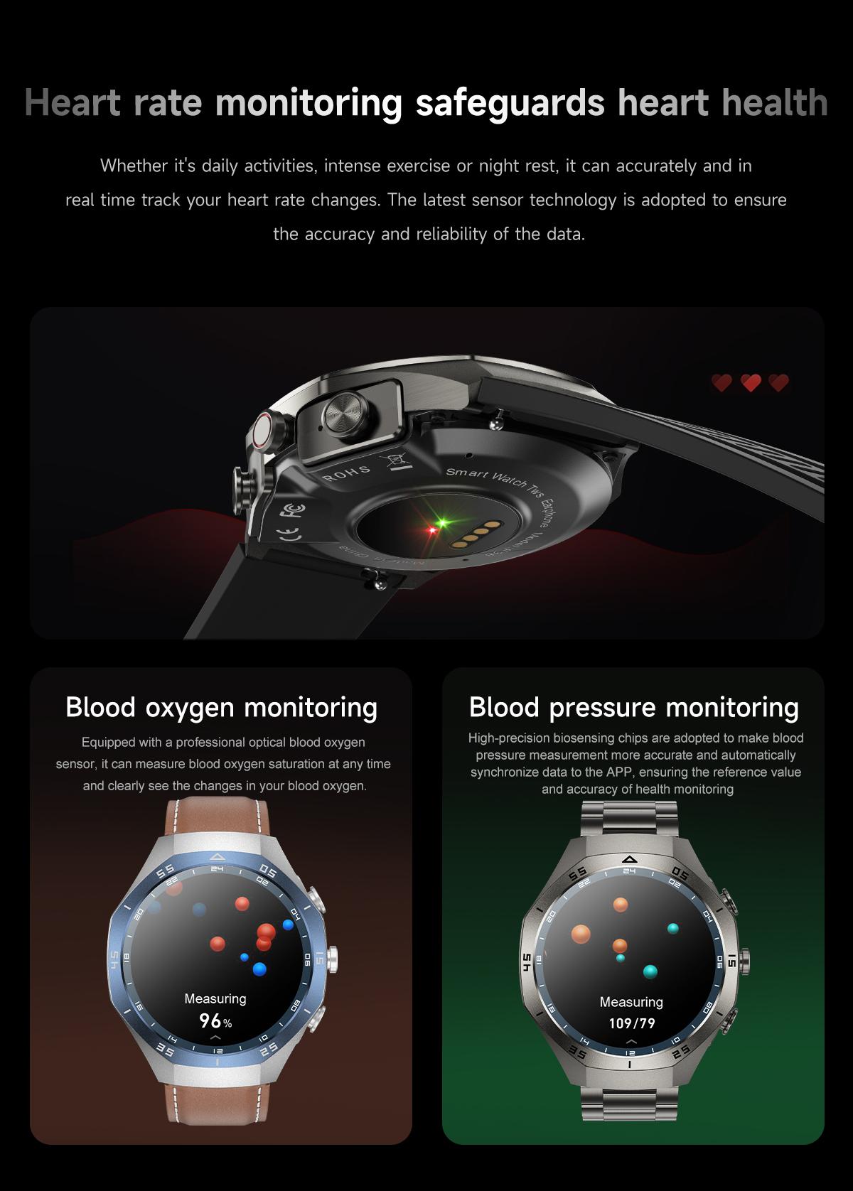 F33 Smart Watch for Men with Built in Earbuds Bluetooth Calling 139 Inch HD Round Display Heart Rate Sleep Blood Oxygen Tracking Daily Office Wear Business Tech Style Fitness Tracker