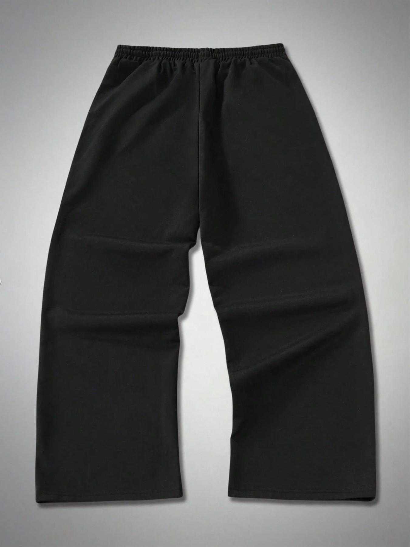 Angel Print Oversized Wide-Leg Pants - TikTokShopBlackFriday Deals FallFashion, Trendy Streetwear Bottoms, Athleisure Casual Trousers, Gothic Angel & Cross Graphic, Stylish Casual Outfit, Versatile Daily Wear