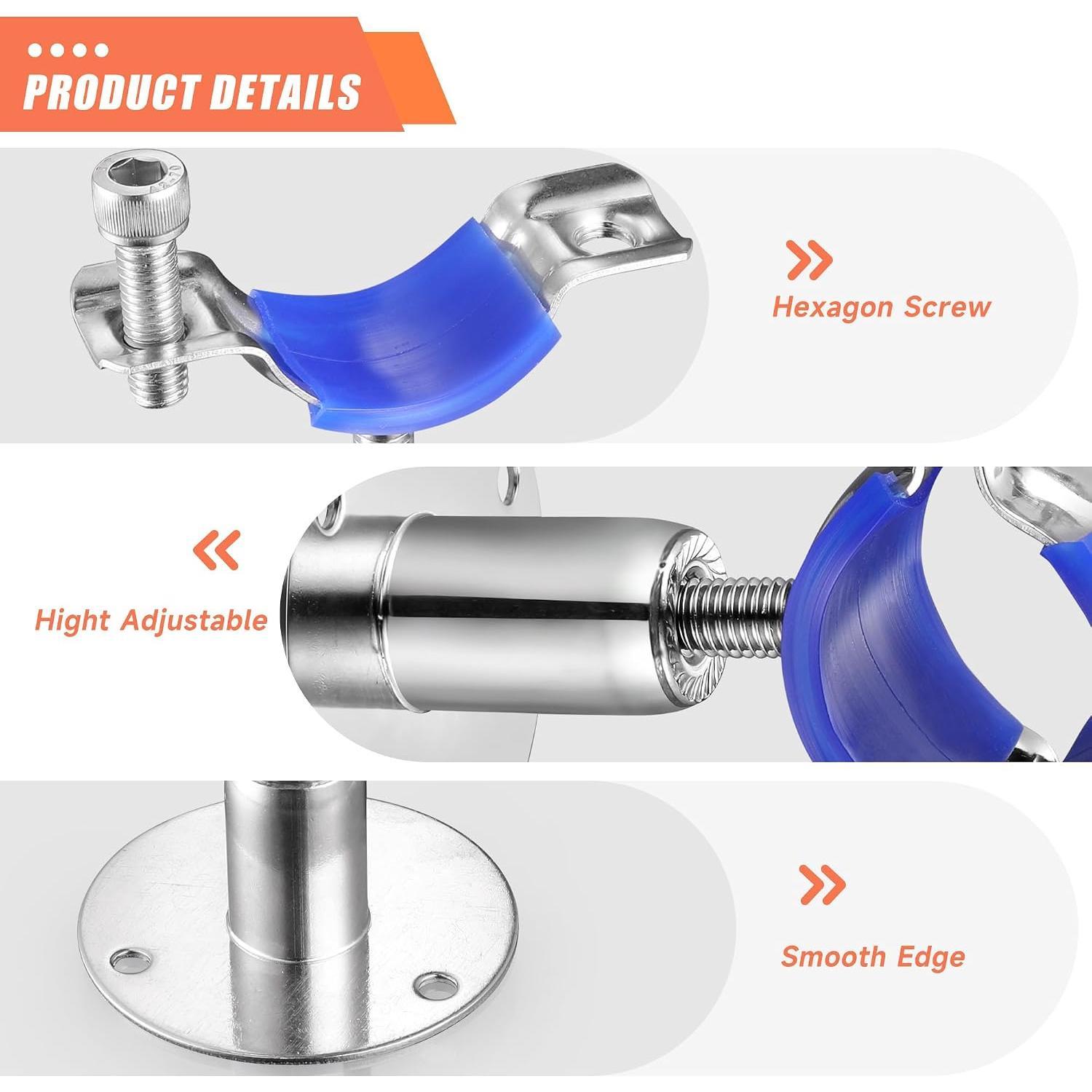 6 count 304 Stainless Steel Wall Mount Ceiling Mount Pipe Supports,Suitable for OD Pipe 15-19mm,Adjustable Height 30-50mm,Adjustable Pipe Strap Clamp with Screws
