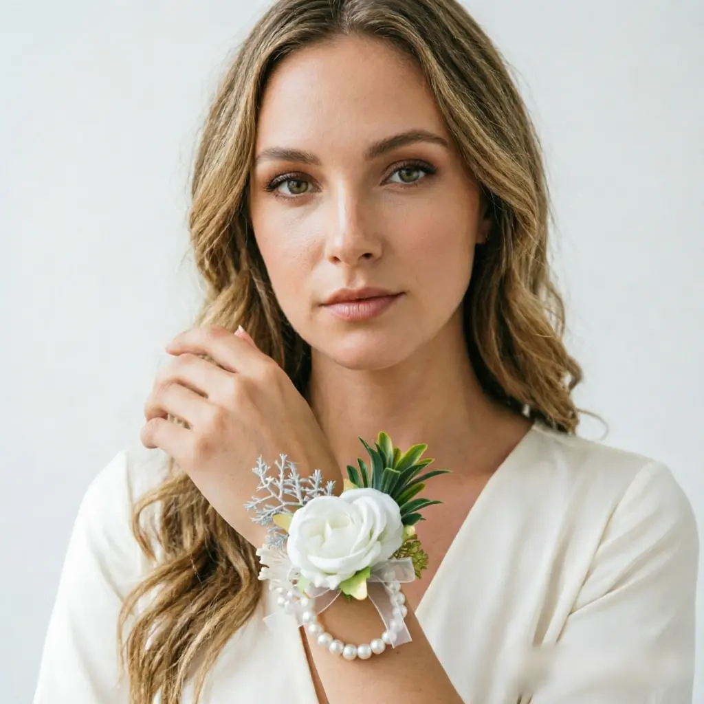 European-style groom and best man boutonnieres for wedding, white rose artificial flower brooch, Floral Brooch for bride, high-end wrist flowers for wedding, party decoration boutonnieres and wrist flowers, Boutonniere pins
