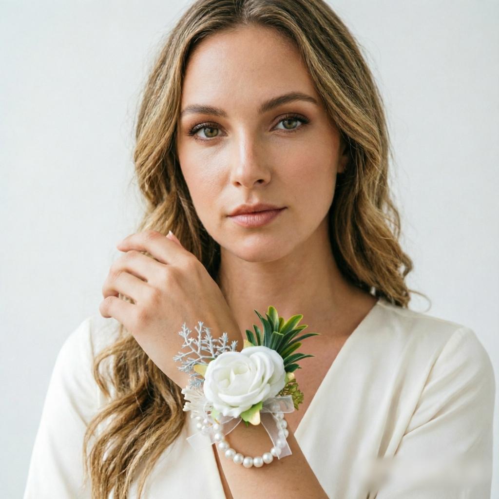 European-style groom and best man boutonnieres for wedding, white rose artificial flower brooch, Floral Brooch for bride, high-end wrist flowers for wedding, party decoration boutonnieres and wrist flowers, Boutonniere pins