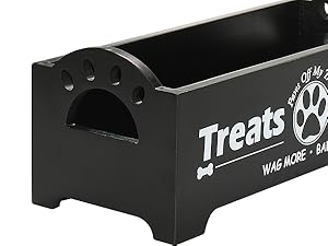 Dog Treat Container Dog Food Storage Container for Countertop, Cat Food Storage Container with 3 Plastic Dog Treat Jar, Dog Food Storage Container for Dog and Cat, Black Wooden Dog Food Container