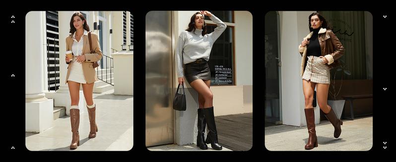 Athlefit Women's PU Leather Platform Boots - 3.15-inch Chunky Heel, Square Toe, Side Zipper, Comfortable Sole, Stylish Fashion Booties