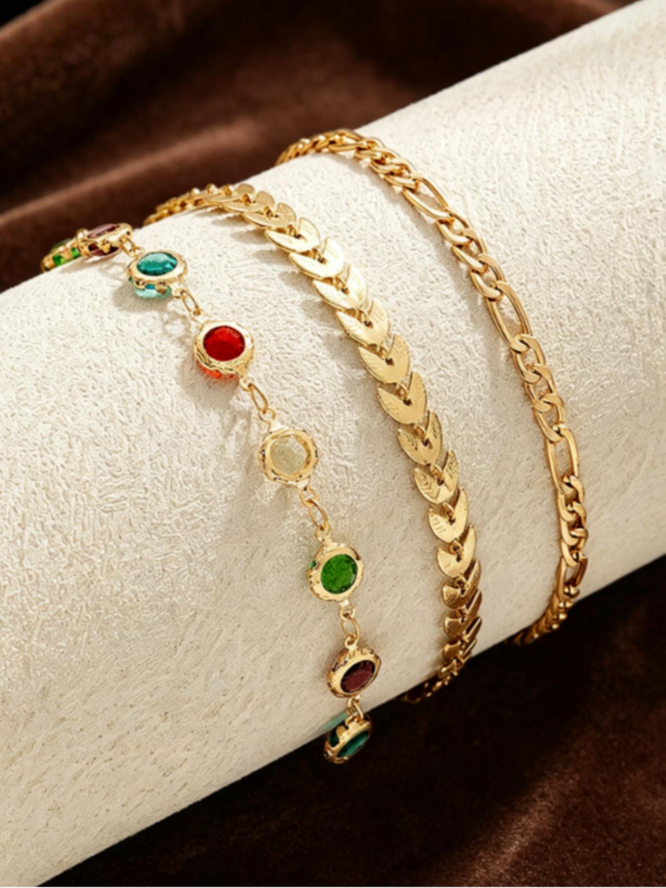 Fashion Multi-Layer Anklets Set, Handmade Adjustable Crystal Beaded Ankle Bracelet for Beach Party, Daily Wear Jewelry Gift