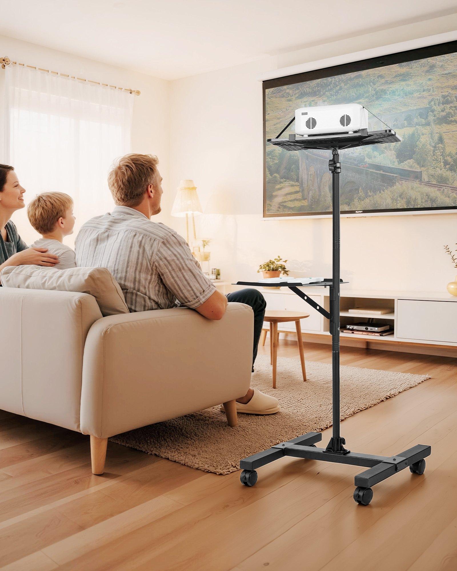 VEVOR Projector Stand, 2 Shelves Laptop Floor Stand, Projector Stands Table with Adjustable Height 33.86 to 53.54 inch, I-Beam Frame Projectors Stands Tripod for Meetings, Outdoor Movies, Video Stand
