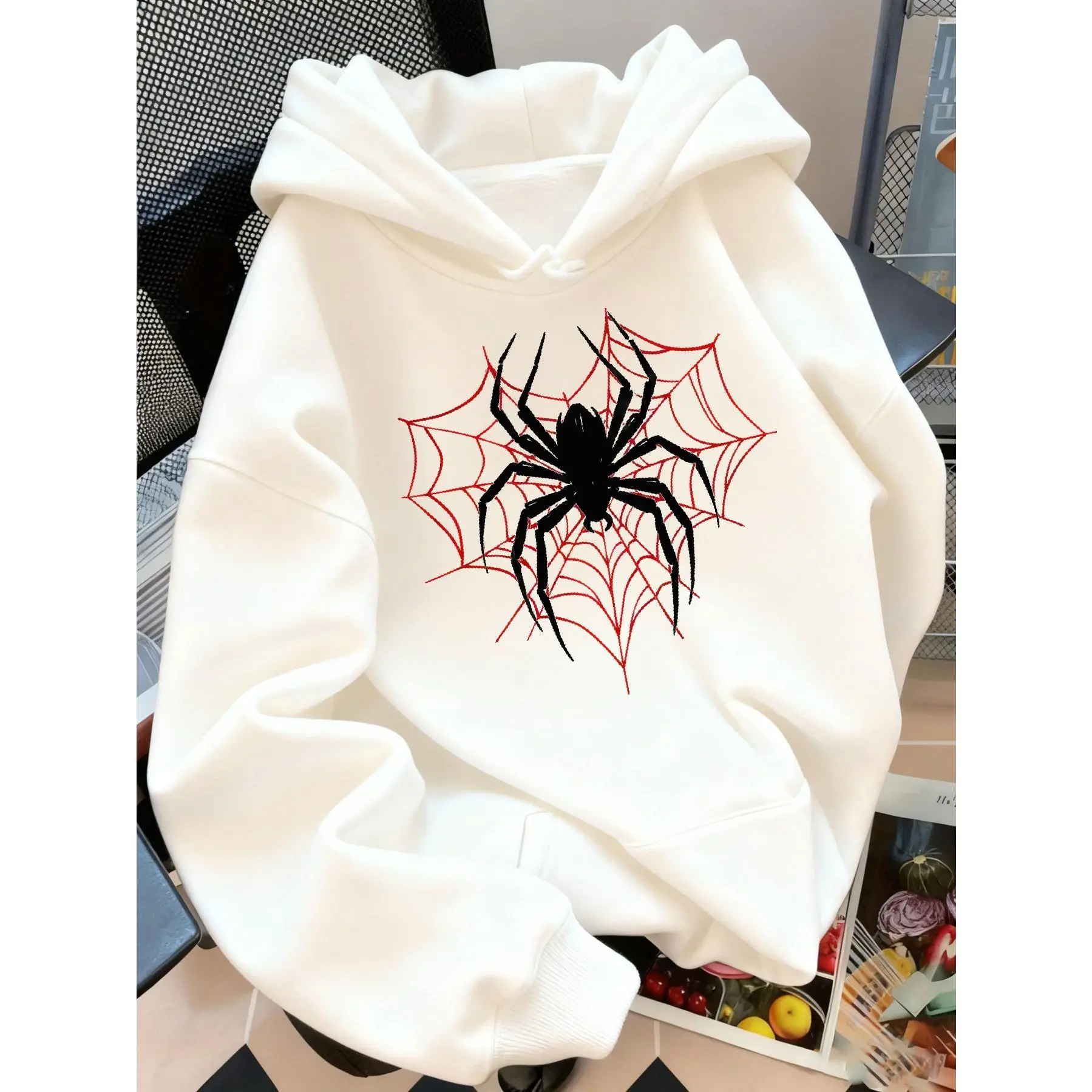 Women'S Fashionable Hooded Sweatshirt, Easy And Elegant Casual Kangaroo Pocket Hooded Sweatshirt, Creative Pattern Printed with Drawstring Hood Pullover Sweatshirt, Fleece-Lined Autumn And Winter Fashionable Trendy Women'S Wear