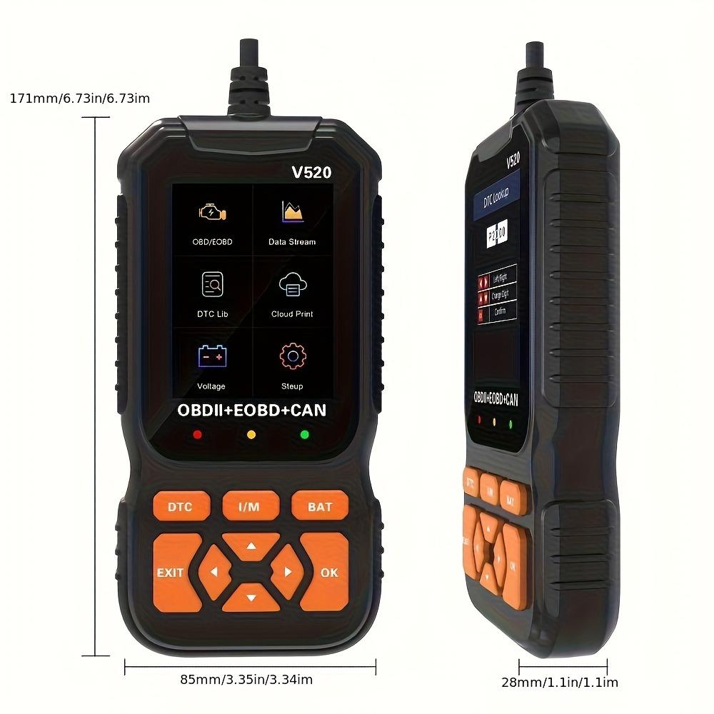 Professional Obd2 Diagnostic Scanner V520, Engine Fault Detector, Code Reader, Battery Tester, Automotive Scan Tool, Supports 10 Languages, Fits All Obd Ii Vehicles Since 1996