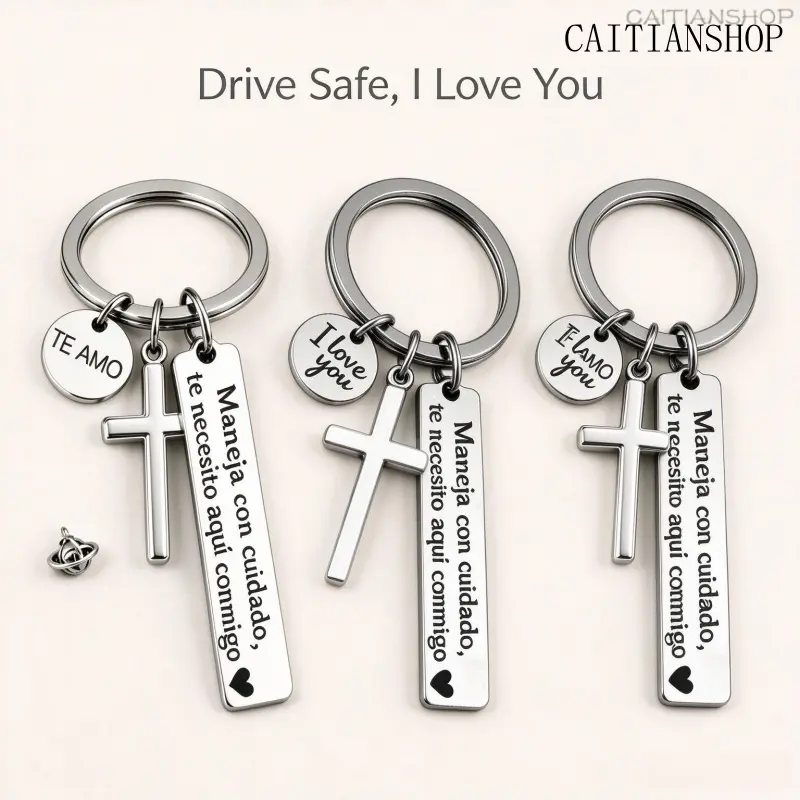 Drive Safe Engraved Keychain, Spanish Quote Car Key Ring, Creative Couple Car Charm, Sentimental Driving Blessing Gift, Lightweight Portable Key Pendant, Sweet Keepsake Present for Boyfriend Girlfriend New Driver Anniversary