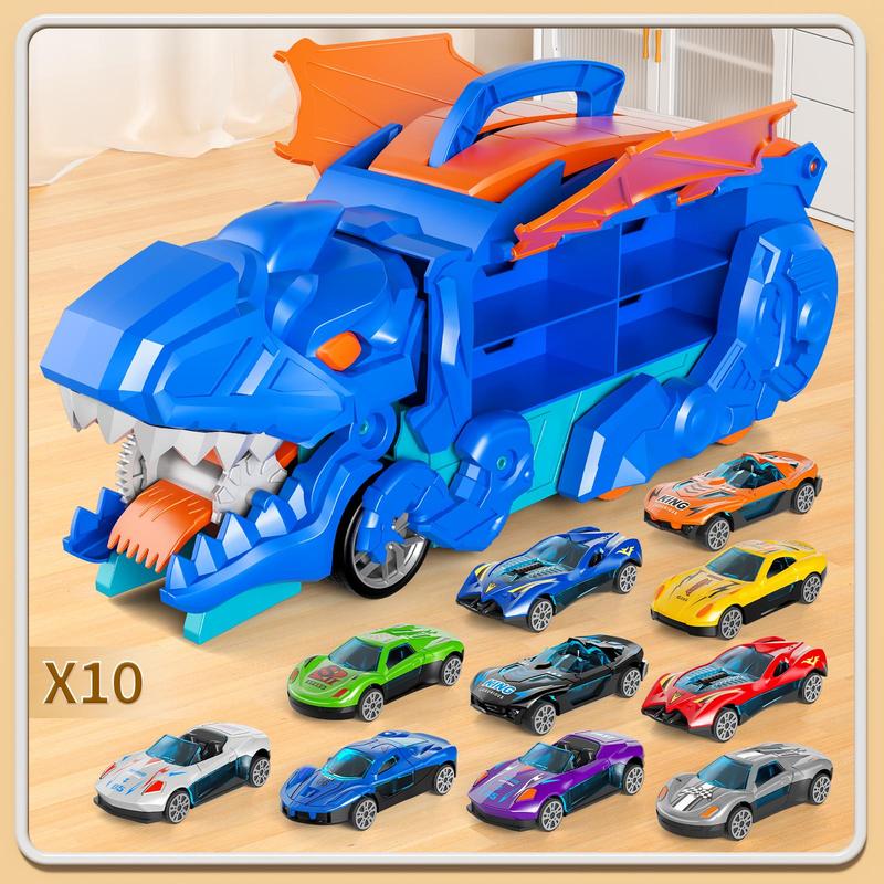 Dinosaur lover Devouring Truck Toy with 10 Random Color Style Die-Cast Cars Transforming Tyrannosaurus Rex Vehicle Inertia Toy alloy Car for Kids Age 3 to 6 that Transforms into Dino Birthday Gift Stocking Filler Christmas Gift Indoor Toy