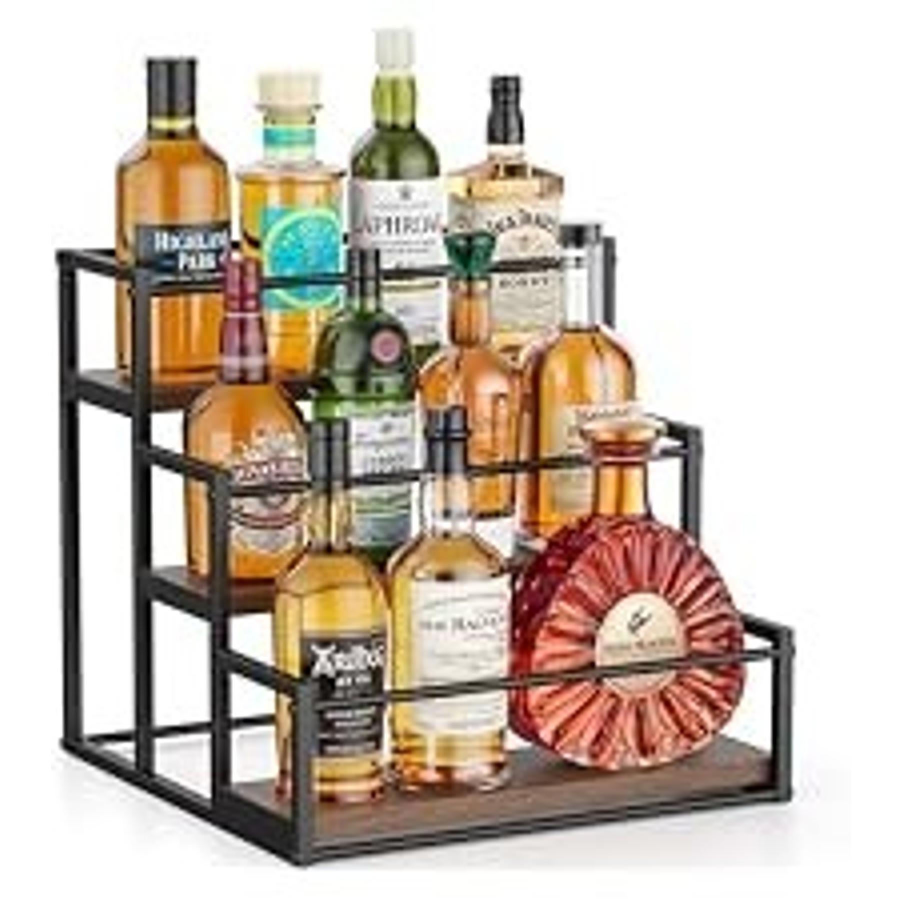 Rotating Coffee Syrup Organizer for Countertop, 9-Bottle Wooden Syrup Rack & Bottle Holder for Coffee Bar Station, Turntable Display Stand, Black