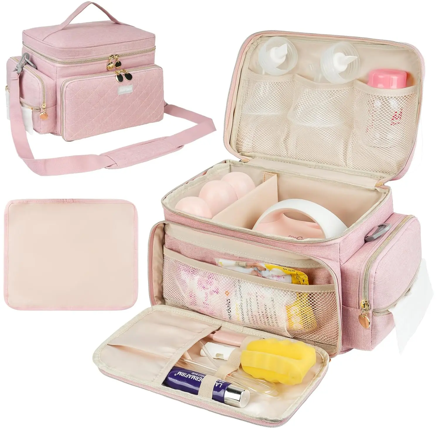 Breast Pump Bag Compatible with Spectra S1 and S2, Breast Pumping Travel Storage Bag with Waterproof Mat for Pumping Essentials and Accessories