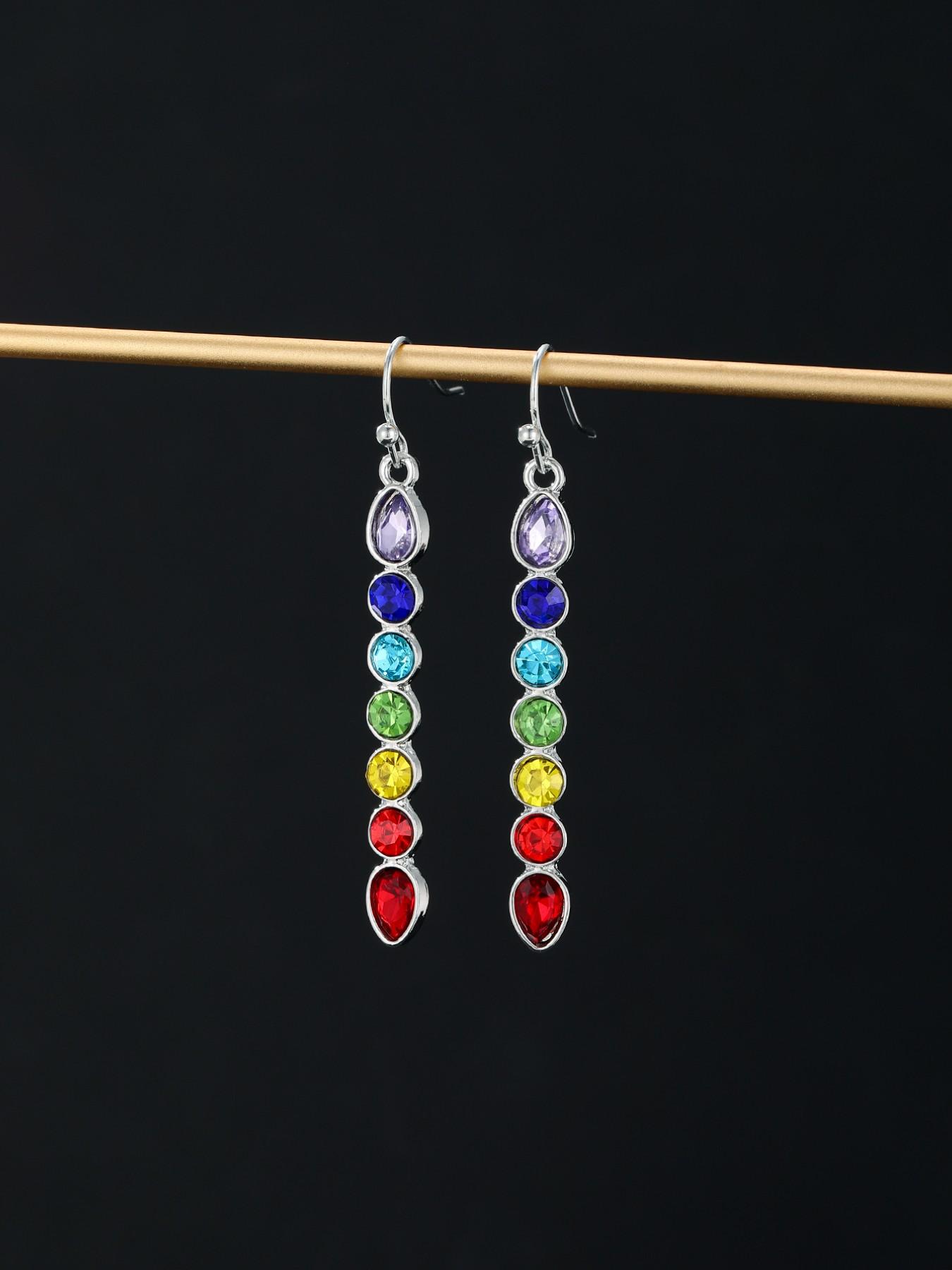 Fashion Sparkling Rainbow Synthetic Zircon Earrings, Elegant Classic Party Jewelry Accessory for Women, Holiday Wear