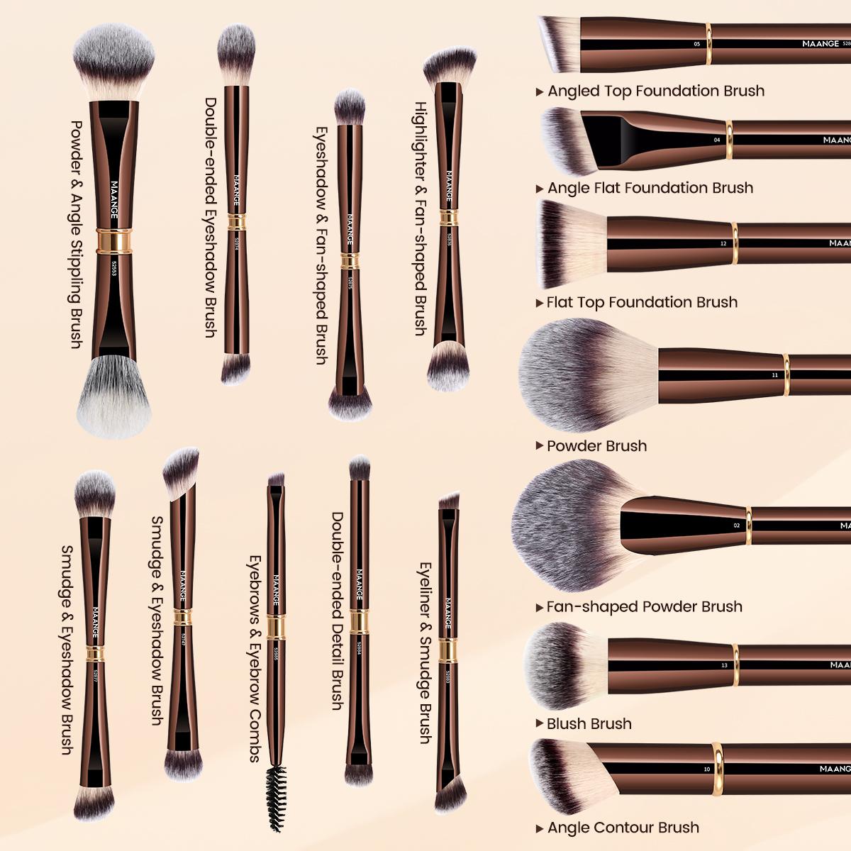 MAANGE 16pcs Makeup Brush Set with Storage Bag, Foundation Brush Powder Brush Blush Brush Contour Brush Eyeshadow Brush Eyebrows Brush Eyeliner Brush Highlight Brush Detail Brush, Soft Makeup Brushes, Professional Cosmetic Brushes Kit