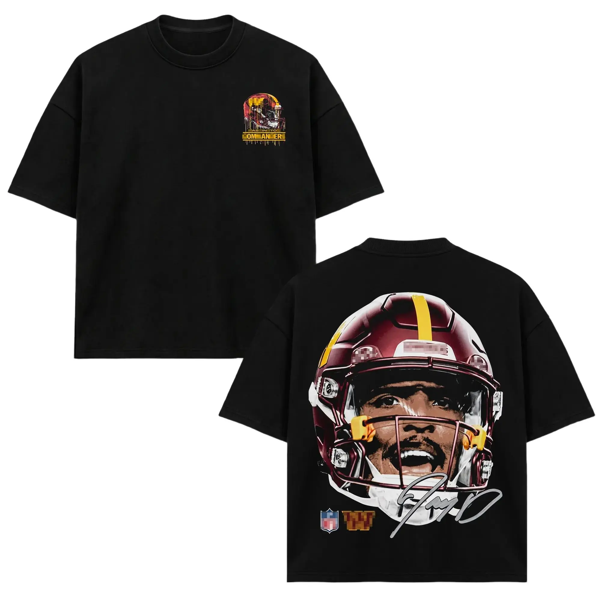 [Sale Up To 50%] Unisex Jayden Daniels T-Shirt, WAS Football Quarterback Tee, WAS Merch, Burgundy Helmet Head Back Print Graphic Apparel, Quarterback Retro 90s Bootleg Sports Wear, Football Fan Heritage Gift, Men Women Heavyweight Oversized Clothing