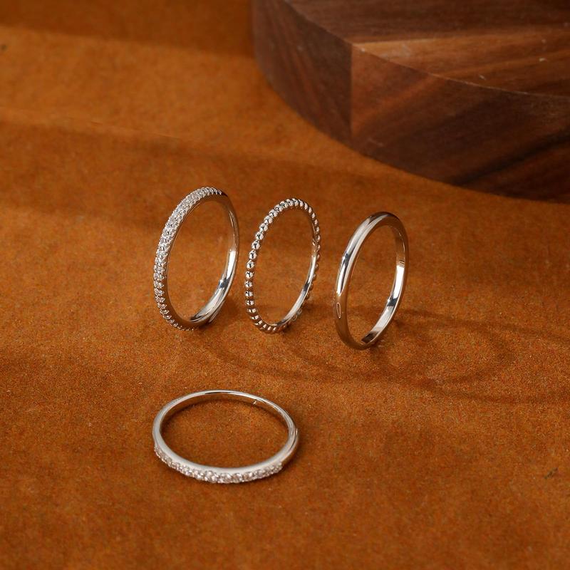 CAROVO Stackable Ring Set of 4 Pure Silver Ultra Thin Stacking Rings for Women Dainty Gold Ring Minimalist Delicate Diamond Ring