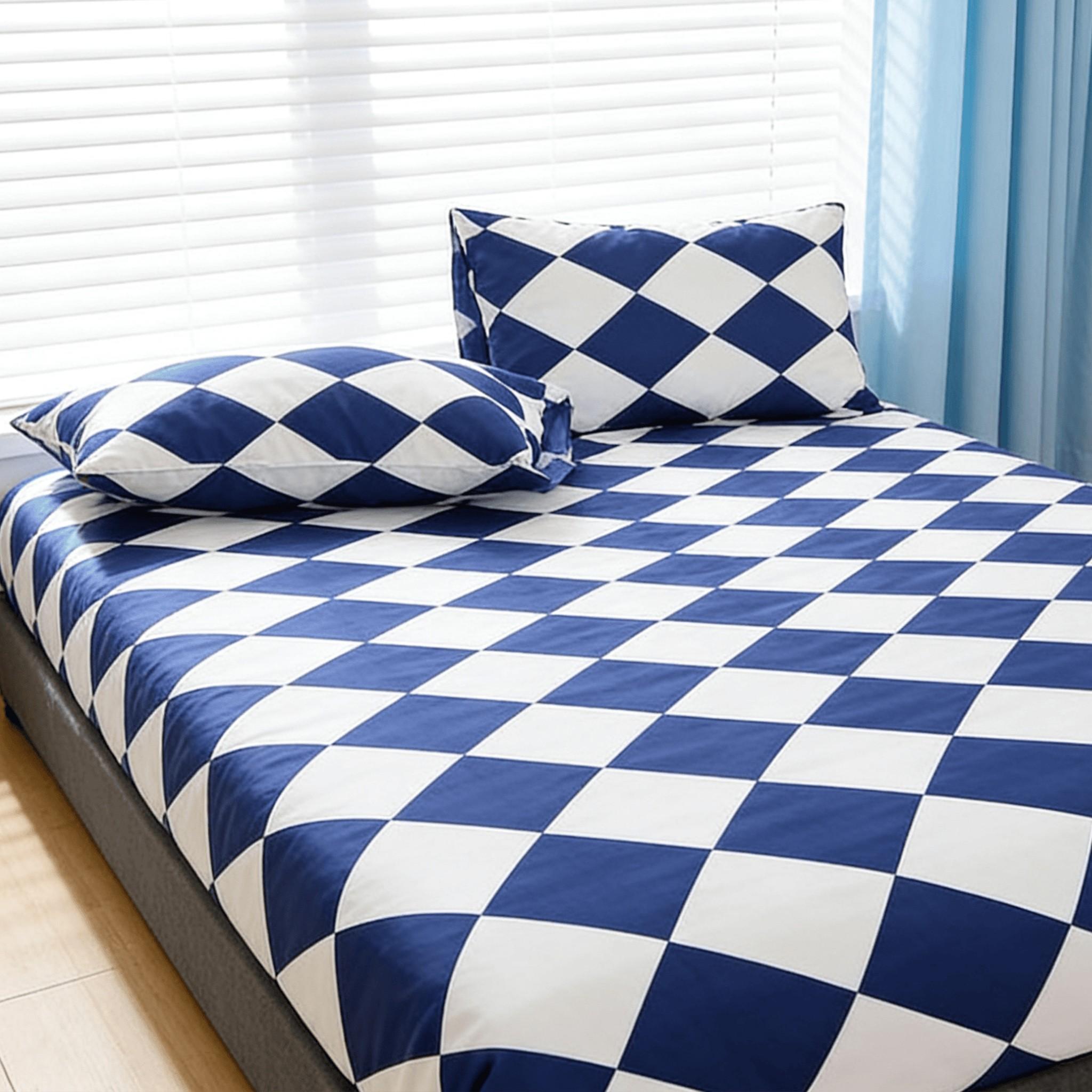 3-Piece Blue Geometric Fitted Sheet Set, Includes 1 Breathable Fitted Sheet + 2 Pillowcases, Soft Comfortable Fabric, Versatile Bedroom Decor, Ideal Gift for Boys, Soft Bedding Sets