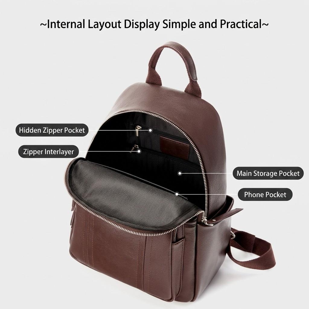 1pc Cowhide Women's Fashion Backpack, Spacious Soft Leather Rucksack for Daily Travel and School.