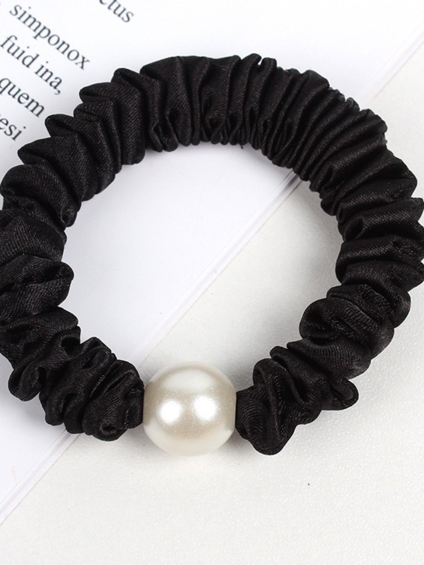 KatchMe Gift, Elegant Satin Faux Pearl Hair Tie (Surprise Color) 1 Piece, Elastic Hair Band for Women, Gentle on Hair, Hair Accessories