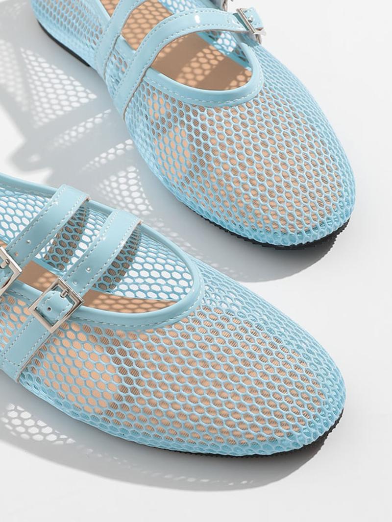 Women's Casual Hollow Out Mesh Sandals, Summer New One Strap Round Toe Flat Heel Mary Jane Shoes, Comfortable Breathable Footwear