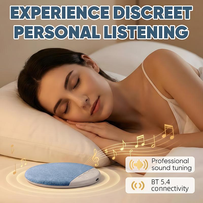 2026 New Flat Under Pillow Speakers for Sleeping, Bone Conduction Pillows Speaker Bluetooth, Private Ultra-Thin Aid with White Noise Timer, Mini Portable Slim Wireless Bedside Speak