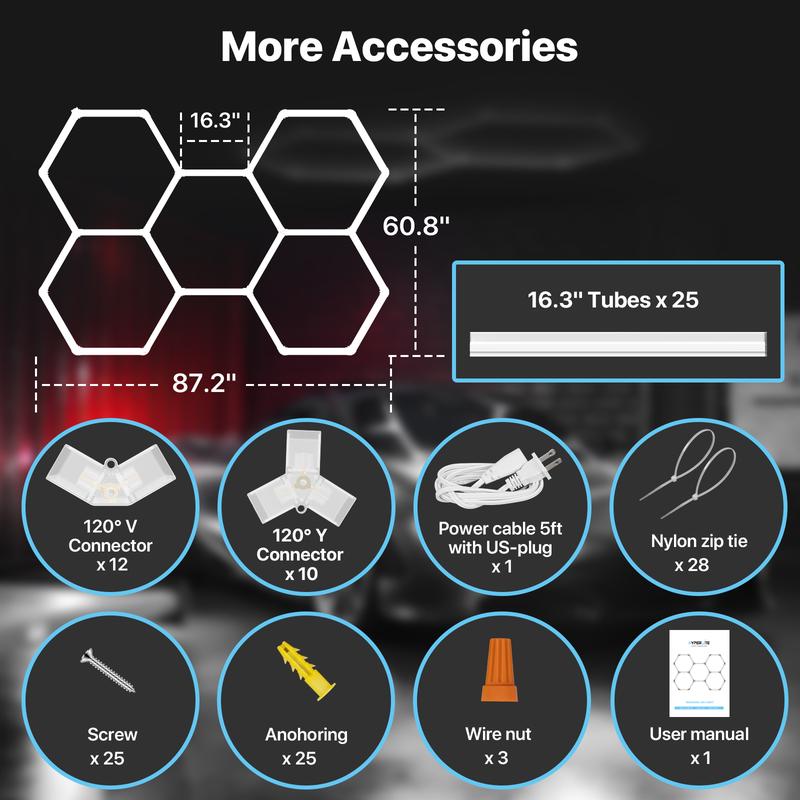 HYPERLITE 2025 New DIY Plug-in Hexagonal Ceiling Light, Honeycomb Ceiling Light, Ultra Bright , Hexagonal Garage Light suitable for garages, supermarkets, shopping malls, car shows, basements, ideal for Led Backlit Led Lighting，Jumpstart newyear