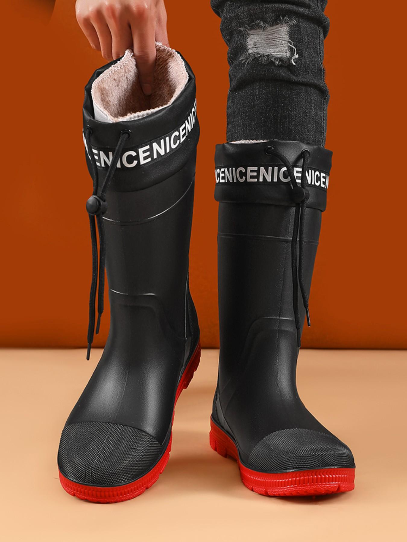 Men's Trendy Printed Cuff Tall Waterproof Rain Boots, Deep Tread Traction Wear-resistant Outsole Footwear For Mud Mountain Hiking & Large-scale Garden Watering Work