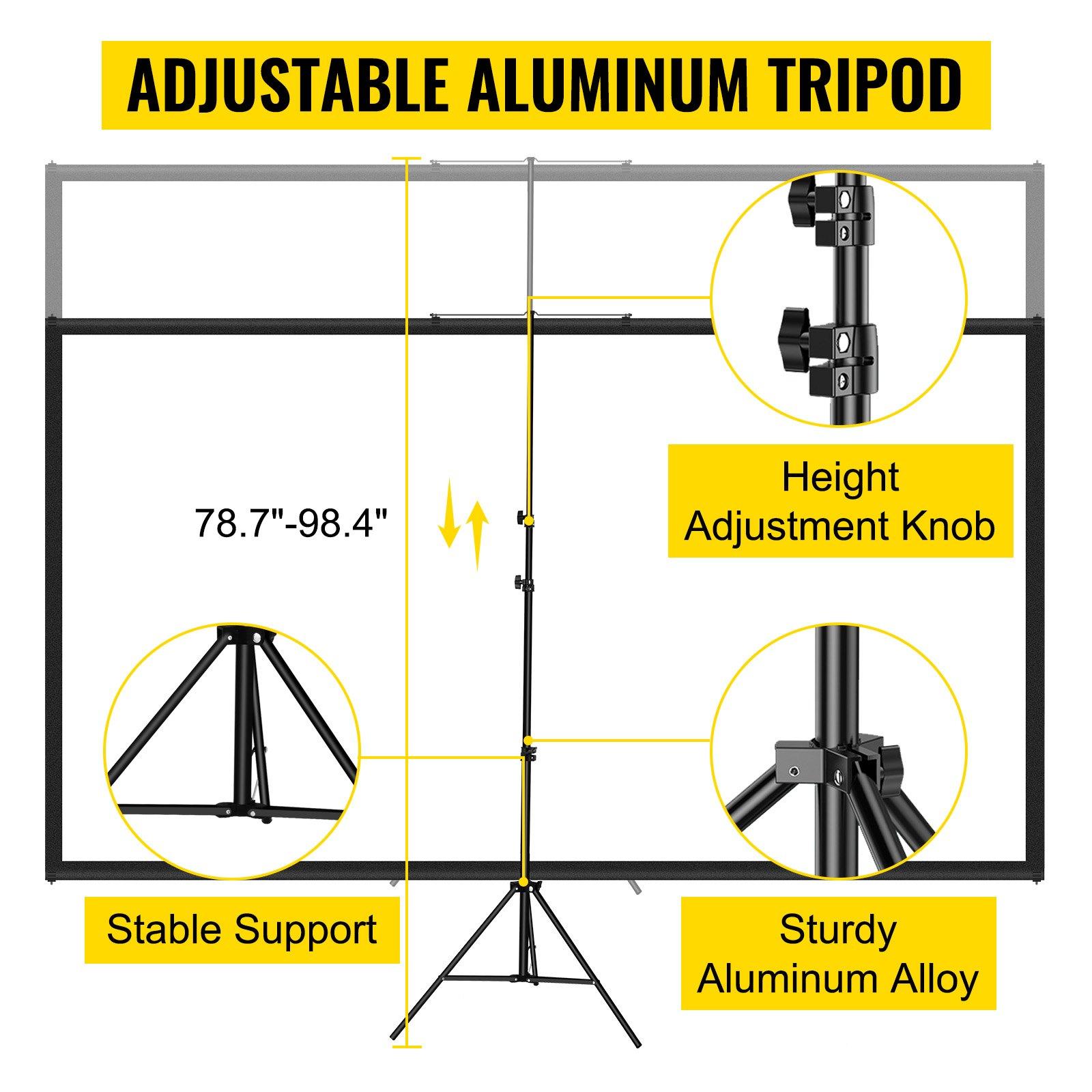 fathersdaygift  VEVOR Tripod Projector Screen with Stand 80 inch 16: 9 4K HD Projection Screen Stand Wrinkle-Free Height Adjustable Portable Screen for Projector Indoor Outdoor for Movie, Home Cinema, Gaming, Office