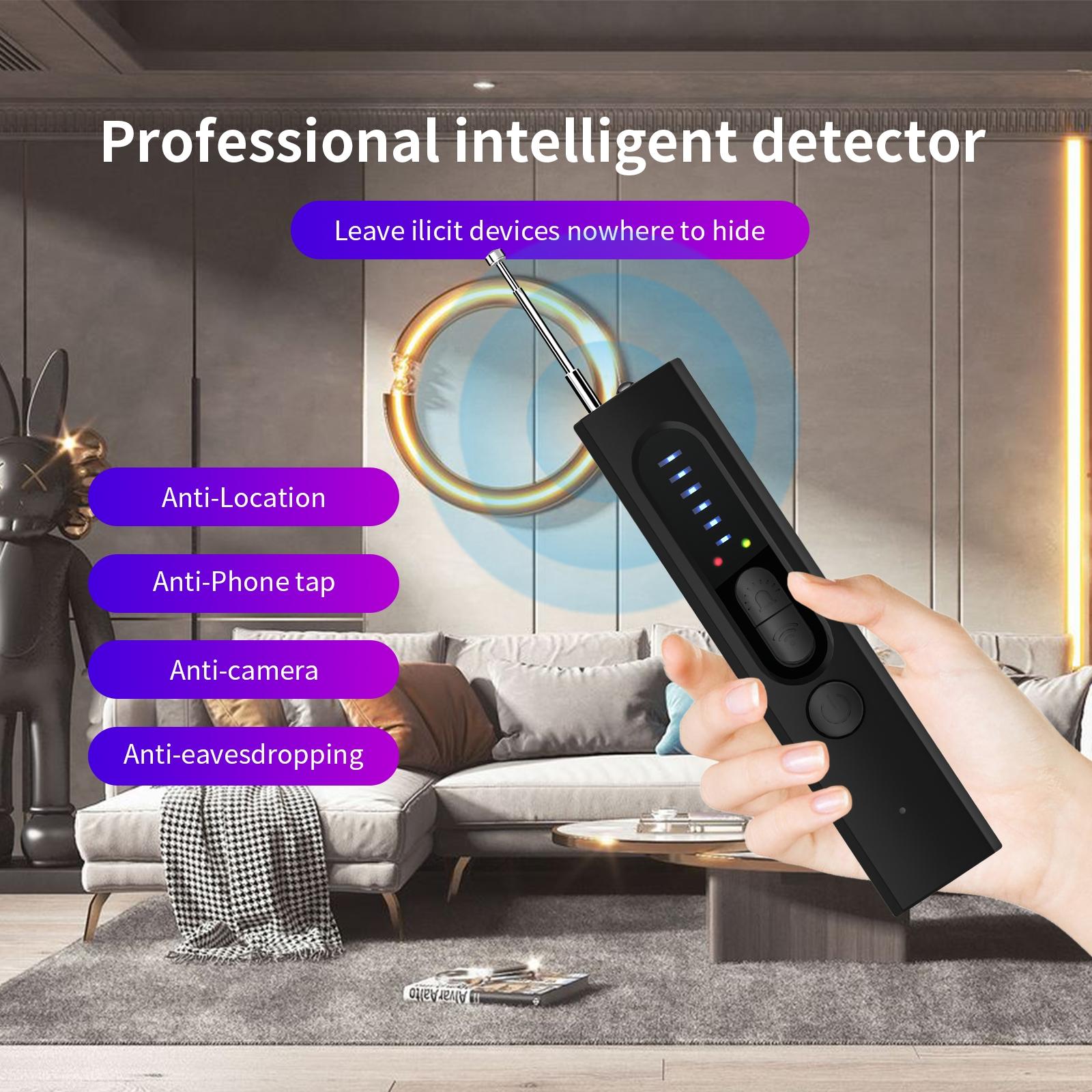 Mini Spy Detector, Signal Detection Camera, Long Battery Life Sound Alarm, Six Adjustable Levels, Infrared Light, Portable for Hotel Office Travel Car